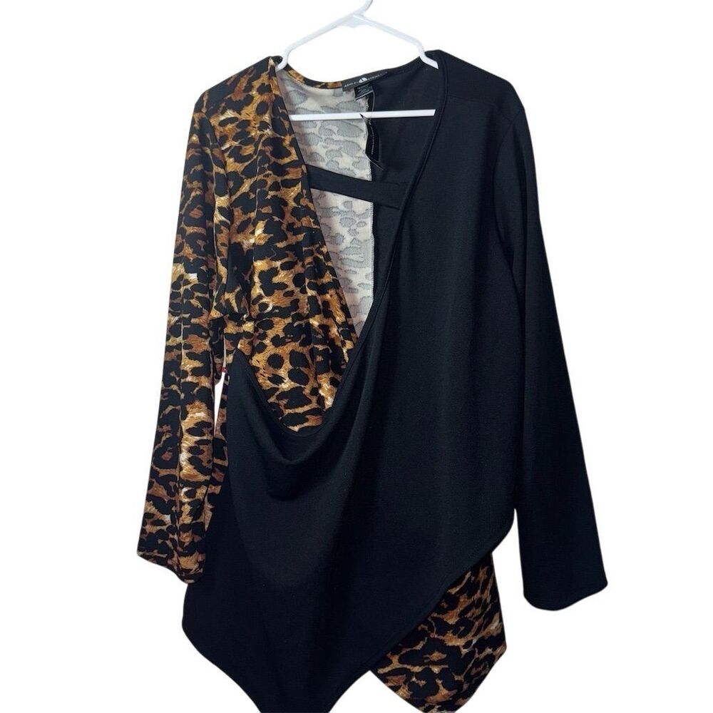 Ashley Stewart Leopard Print Asymmetric Drape Blouse Black Plus Size 26/28 NEW